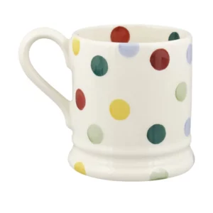 Vibrant Polka Dot 1/2 Pint Mug: Cream Earthenware with Playful Hue Dots